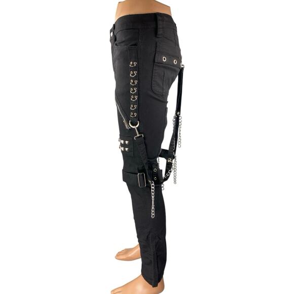 Tripp NYC Studded Bondage Men's Black Studded Zipper Straight Trousers Pants 26 - Picture 2 of 6
